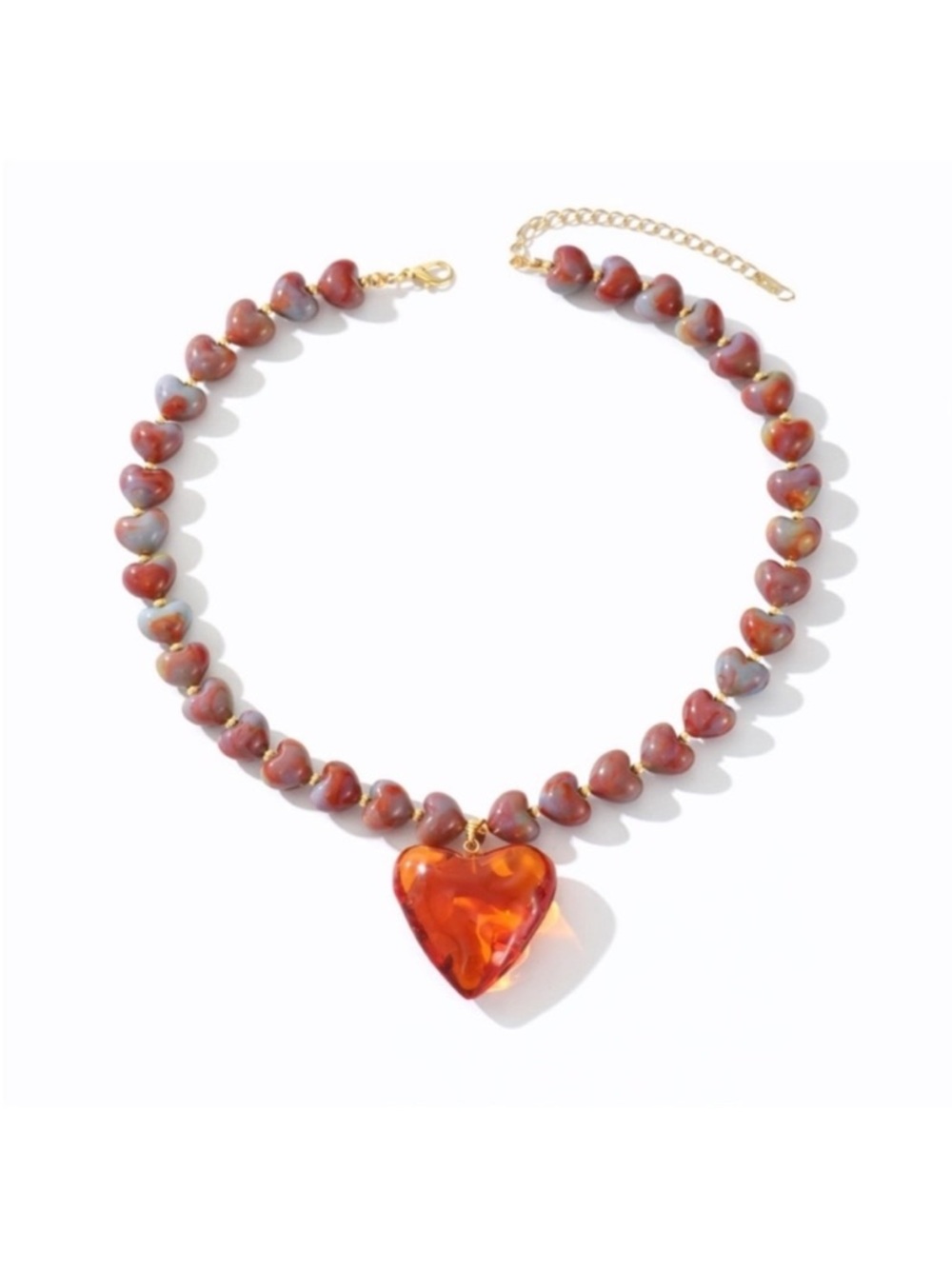 New! Winnie Marbled Acrylic Heart Beaded Necklace NWOT (3007)